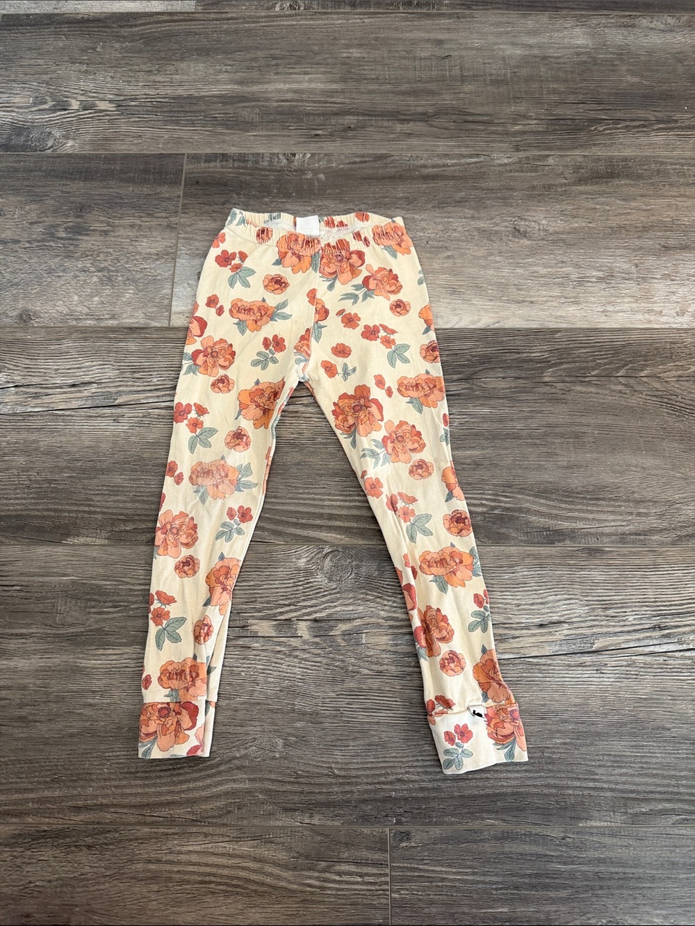 Little & Lively Girls Floral Leggings - Cream with Orange Rose Print